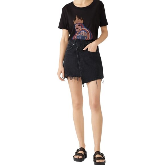 Agolde Criss Cross Distressed Jean Denim Mini Skirt Size 30 In Pivot Wash Black - Picture 4 of 14